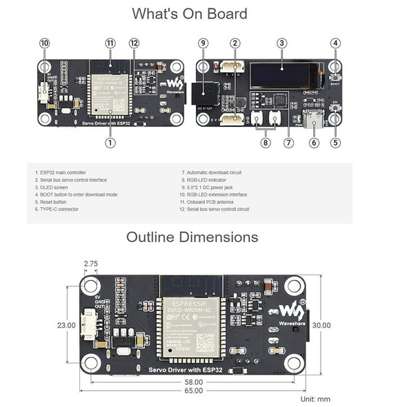 Waveshare ESP32 Servo Driver Expansion Board, Built-In WiFi and BT