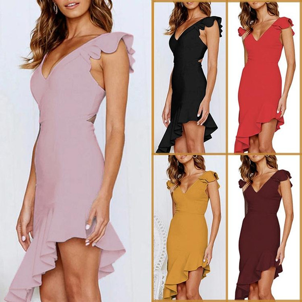 Sleeveless Ruffled Slim Backless Sexy Dress, Size: XL(Pink)