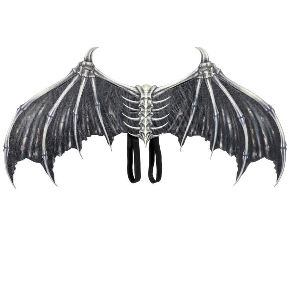 Halloween Carnival Party Props Creative Foldable Non-woven Fabric Devil Bone Wings(Black White Bone)