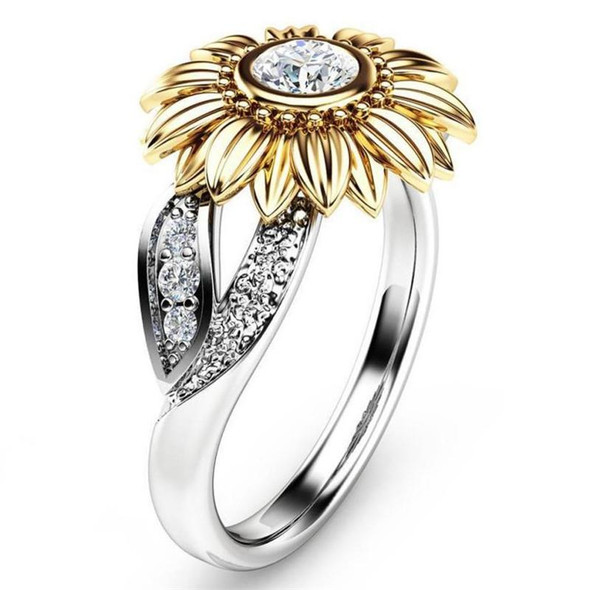 Fashion Female Cute Sunflower Crystal Rings for Women, Ring Size:6(White)