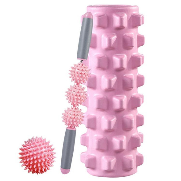 3 in 1 Eva Foam Roller Hollow Muscle Relaxation Roller Yoga Column Set, Length: 45cm (Pink Wolf Tooth)