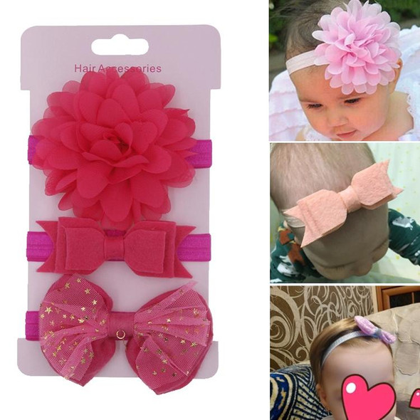 3 in 1Children Bow Flower Headband Hair Band Hair Ring Read Tiara(Rose Gold)