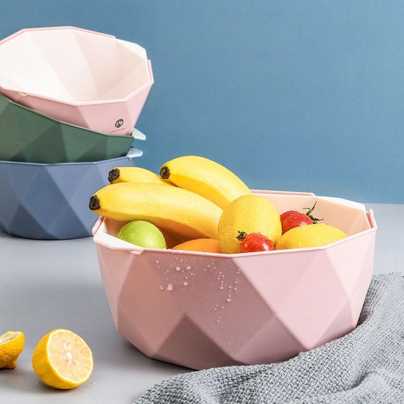 Double-layer Hollow Drain Basket Household Plastic Multi-function Washing Vegetables and Fruit Dishes, Size:Small(Blue)