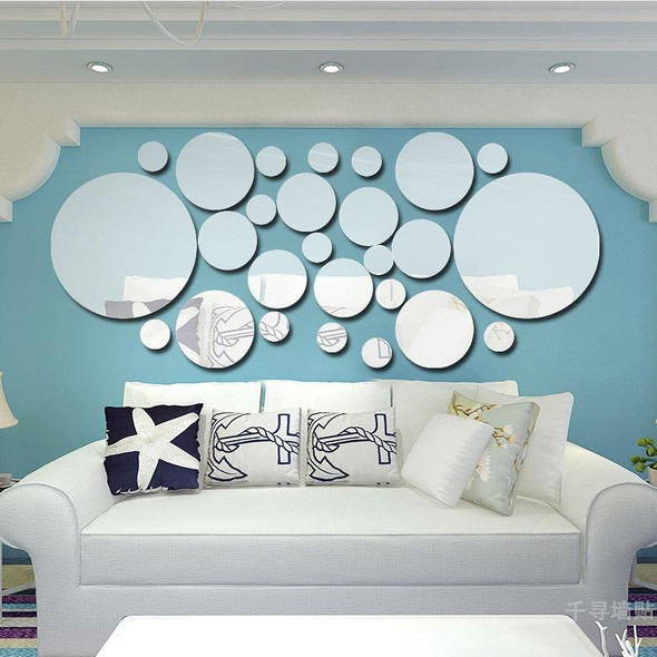 JM004 26PCS Bedroom Geometric Round Stereo Acrylic Mirror Wall Sticker(Silver)