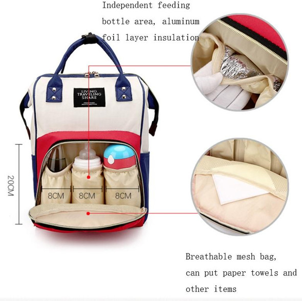 Mummy Bag Large Capacity Multifunctional Backpack Waterproof Baby Bottle Diaper Bag(Red Beige Blue)