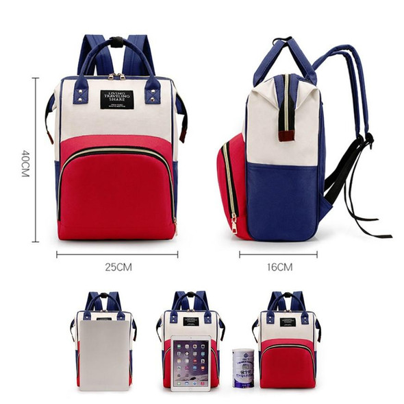 Mummy Bag Large Capacity Multifunctional Backpack Waterproof Baby Bottle Diaper Bag(Red Beige Blue)