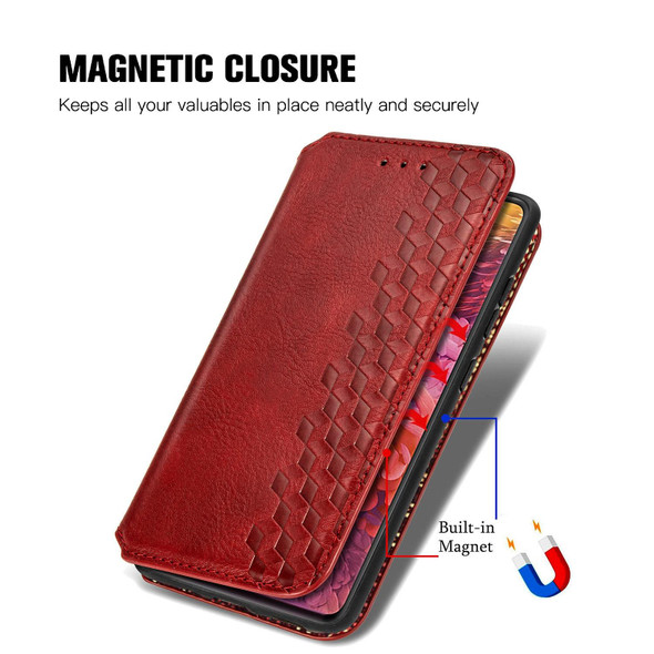 Galaxy S20 FE(4G/5G) / S20 Lite Cubic Grid Pressed Horizontal Flip Magnetic PU Leather Case with Holder & Card Slots & Wallet(Red)