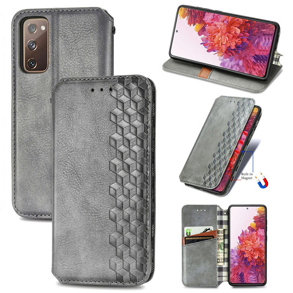 Galaxy S20 FE(4G/5G) / S20 Lite Cubic Grid Pressed Horizontal Flip Magnetic PU Leather Case with Holder & Card Slots & Wallet(Gray)