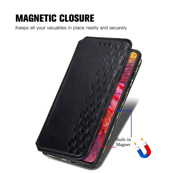 Galaxy S20 FE(4G/5G) / S20 Lite Cubic Grid Pressed Horizontal Flip Magnetic PU Leather Case with Holder & Card Slots & Wallet(Black)