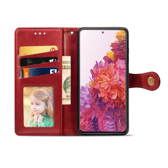 Galaxy S20 FE(4G/5G) / S20 Lite Retro Solid Color Leather Buckle Phone Case with Lanyard & Photo Frame & Card Slot & Wallet & Stand Function(Red)