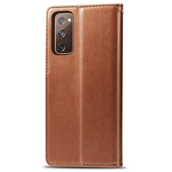 Galaxy S20 FE(4G/5G) / S20 Lite Retro Solid Color Leather Buckle Phone Case with Lanyard & Photo Frame & Card Slot & Wallet & Stand Function(Brown)