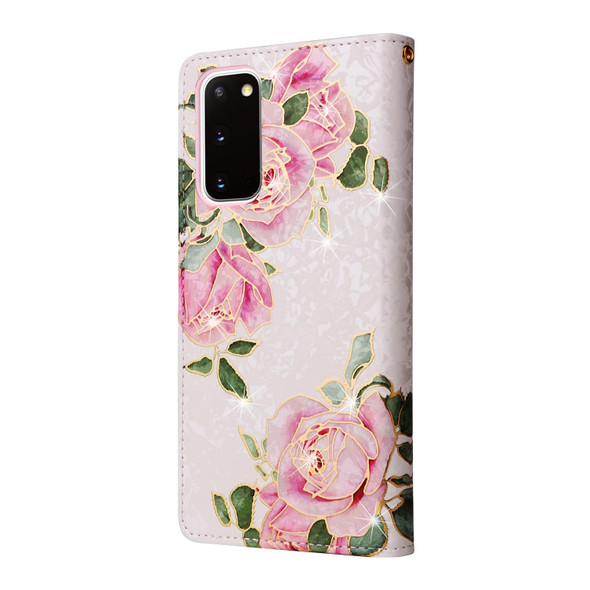 Samsung Galaxy S20 Bronzing Painting RFID Leather Case(Rose Flower)