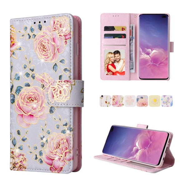 Samsung Galaxy S10 Plus Bronzing Painting RFID Leather Case(Pastoral Rose)