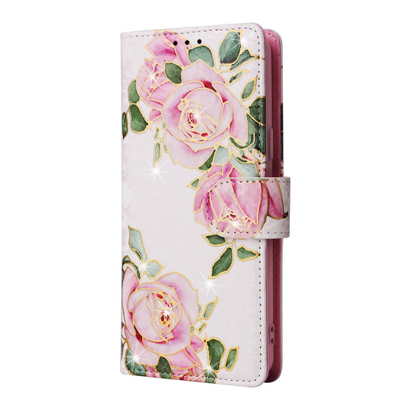 Samsung Galaxy S9 Bronzing Painting RFID Leather Case(Rose Flower)