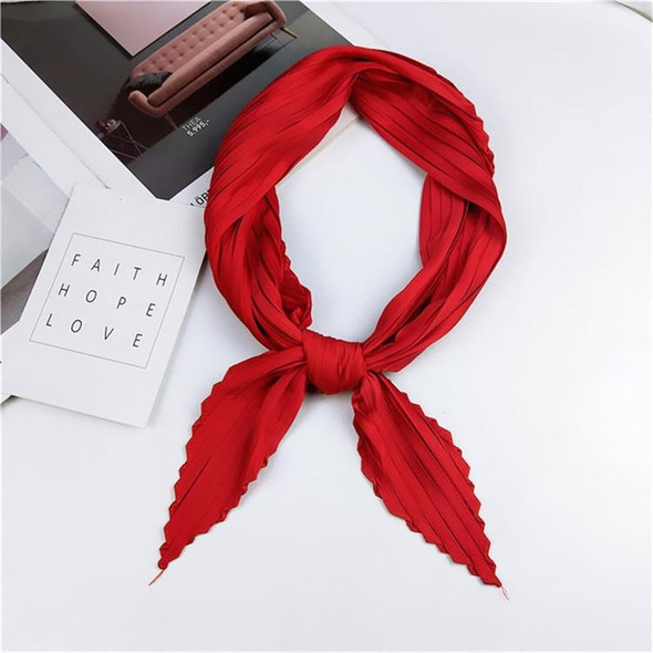 Ladies Retro Style Pleated Diamond Square Scarf Silk Scarf, Length: 70cm(Red)