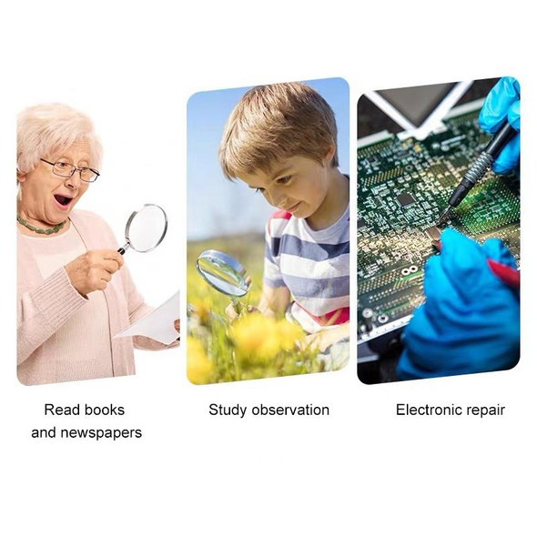 Handheld High-definition Lens with LED Light Reading and Maintenance Magnifying Glass for the Elderly, Style:110mm 30 Times Double Lens