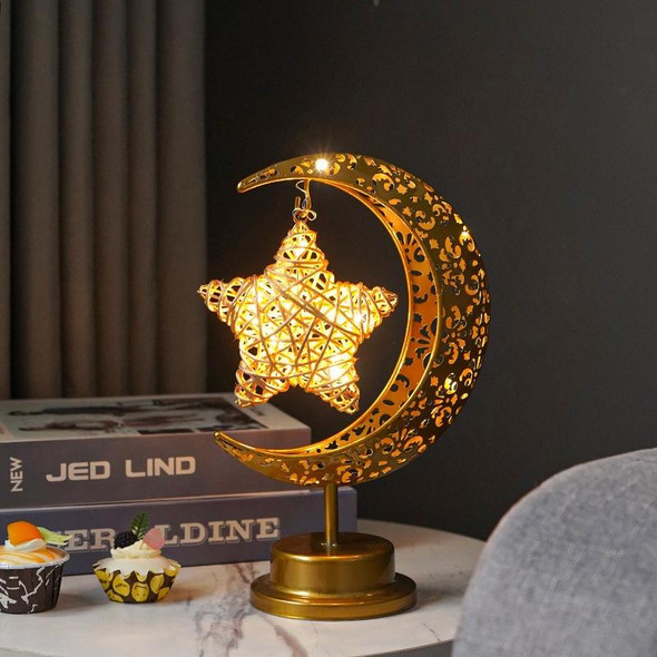 LED Wrought Iron Moon Lamp Decorative Lamp Festival Table Lamp,Style: Hanging Ball