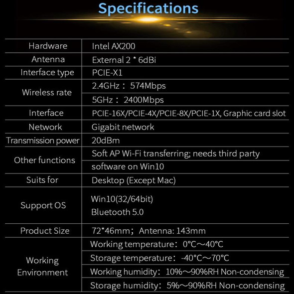 COMFAST Gaming Game 3000Mbps Gigabit Dual-Frequency Wireless Desktop Computer PCIE Wireless Network Card, Coverage: AX200