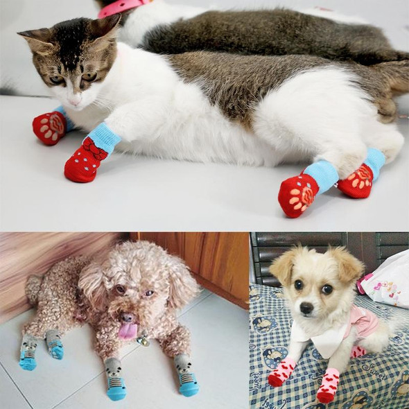 2 Pairs Pet Dog Puppy Cat Shoes Slippers Non-Slip Socks Pet Cute Indoor for Small Dogs Cats Snow Boots Socks, Size:M(Light Red)