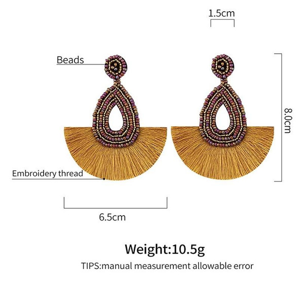 Bohemian Tassel Earrings Female Ethnic Style Rice Bead Earrings(Black)