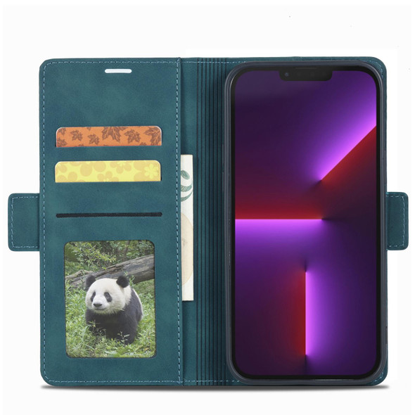 Forwenw Dual-side Buckle Leather Phone Case - iPhone 13 Pro Max(Dark Cyan)