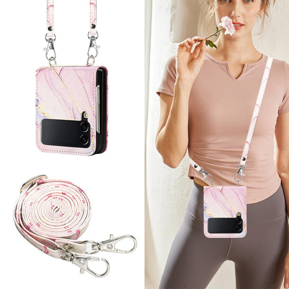 Samsung Galaxy Z Flip3 5G Crossbody Marble Pattern Leather Phone Case(Rose Gold LS005)