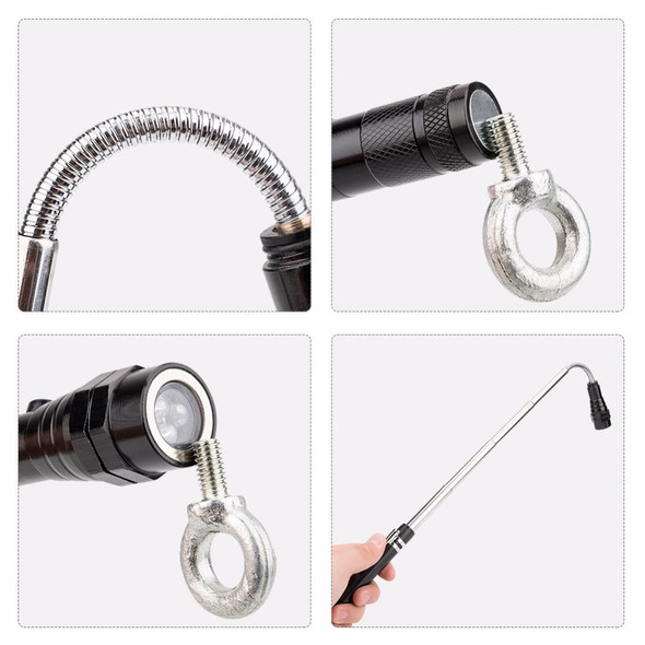 2 PCS 1W Flexible Magnet Camping Fishing Telescopic 360 Degrees Head Flashlight Outdoor Torch Magnetic Pick Up Tool Lamp(Black)