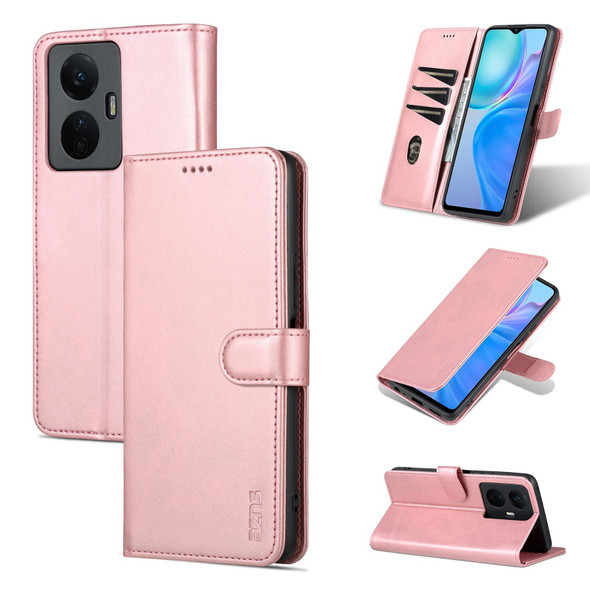 AZNS Skin Feel Calf Texture Horizontal Flip Leatherette Phone Case - vivo Y77e/Y77 5G Global(Rose Gold)