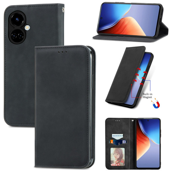 Tecno Camon 19 Retro Skin Feel Magnetic Leather Phone Case(Black)