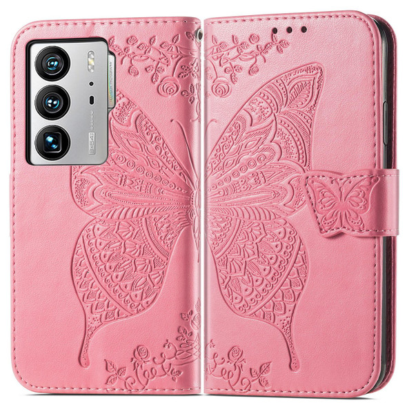 ZTE Axon 40 Ultra Butterfly Love Flower Embossed Flip Leather Phone Case(Pink)