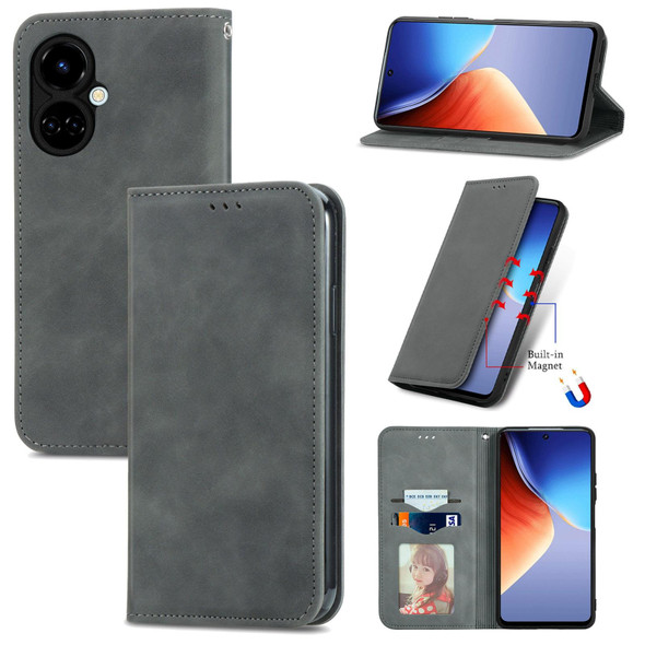 Tecno Camon 19 Retro Skin Feel Magnetic Leather Phone Case(Gray)