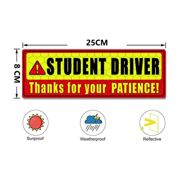 2 PCS STUDENT DRIVER Novice Car Sticker Magnetic Reflective Car Sticker 25 x 8 cm(Type A)