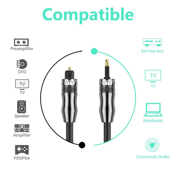 EMK OD6.0mm 3.5mm Digital Sound Toslink to Mini Toslink Digital Optical Audio Cable, Length:3m