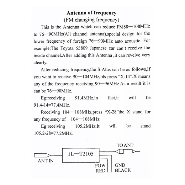 JL-T2105 Car Frequency Antenna Radio FM Band Expander for Japanese Cars