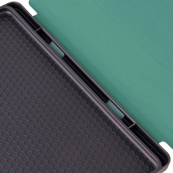 Samsung Galaxy S6 Lite P610 Honeycomb Ventilation Foldable Deformation Horizontal Flip PU Leather Case with 3-Folding Holder & Pen Slot & Smart Sleep / Wake-up(Dark Night Green)