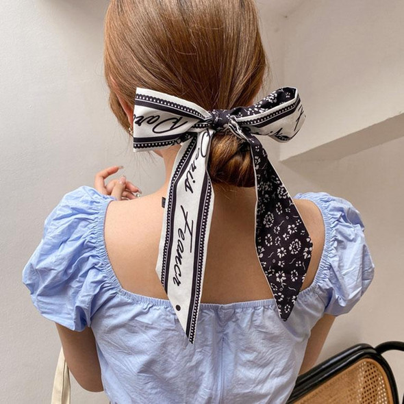 2 PCS QC30162 Elegant Pearl Bow Streamer Tied Hair Rope Hair Bands(Black Flowers)