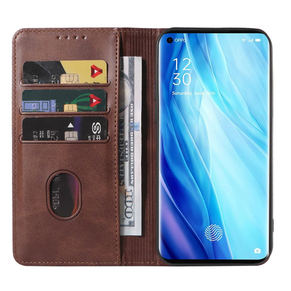 OPPO Reno4 Pro Magnetic Closure Leather Phone Case(Brown)