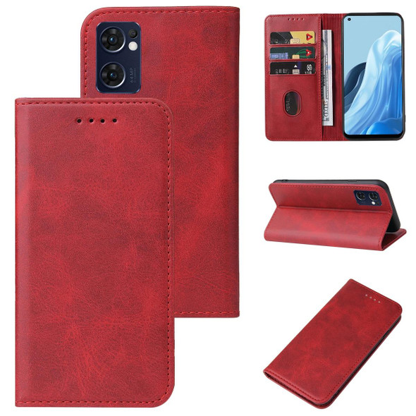 OPPO Reno7 SE 5G Magnetic Closure Leather Phone Case(Red)