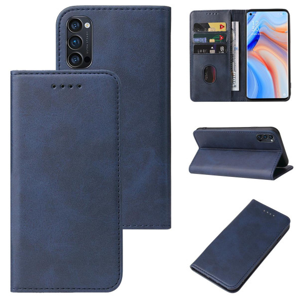 OPPO Reno4 Pro 5G Magnetic Closure Leather Phone Case(Blue)