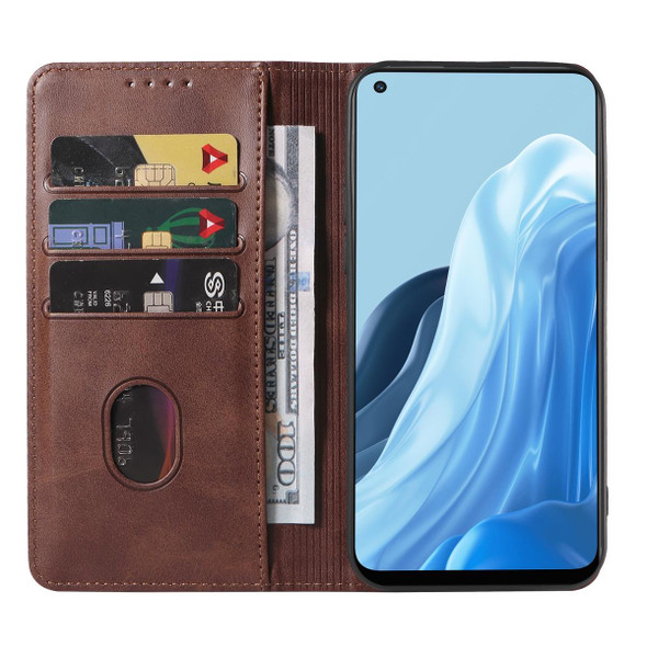 OPPO Reno8 Lite Magnetic Closure Leather Phone Case(Brown)