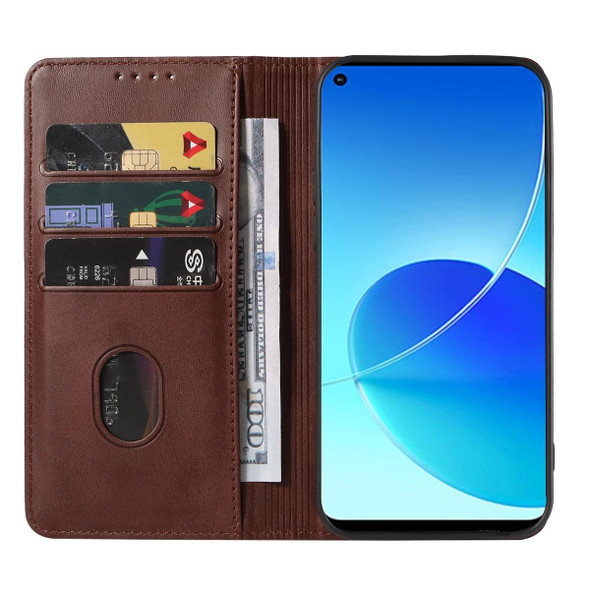 OPPO Reno6 Z Magnetic Closure Leather Phone Case(Brown)