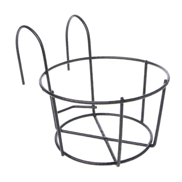 Balcony Fence Round Metal Flower Stand Wrought Iron Wall-mounted Flower Pot Stand, Size:L(Black)