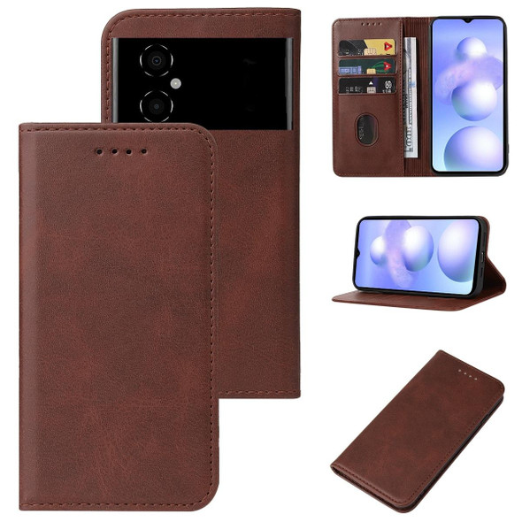 Xiaomi Poco M4 5G Magnetic Closure Leather Phone Case(Brown)