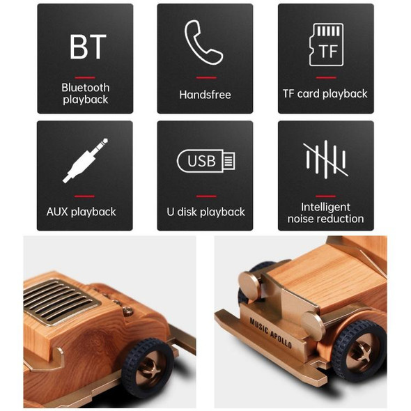 AS60 Retro Car Shape Wooden Subwoofer Mini Wireless Bluetooth Speaker(Light Wood)