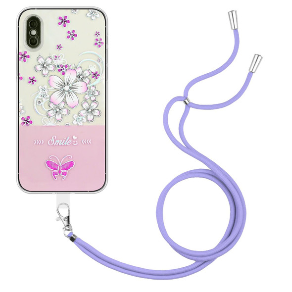 Bronzing Butterfly Flower TPU Phone Case with Lanyard - iPhone XS Max(Cherry Blossoms)