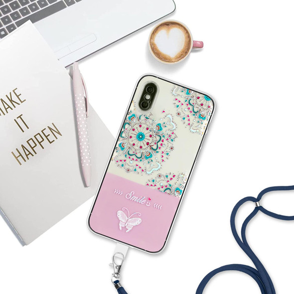 Bronzing Butterfly Flower TPU Phone Case with Lanyard - iPhone XS Max(Peacock Flower)