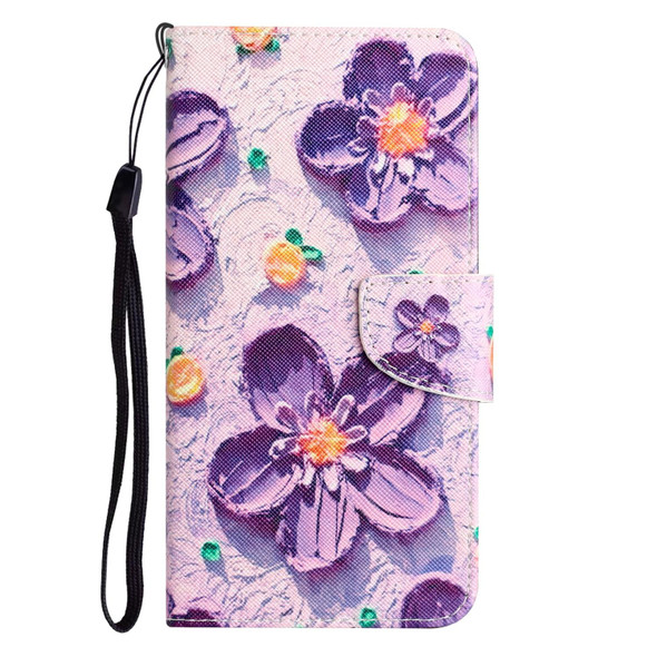Xiaomi Redmi 9A Colored Drawing Leather Phone Case(Purple Flower)