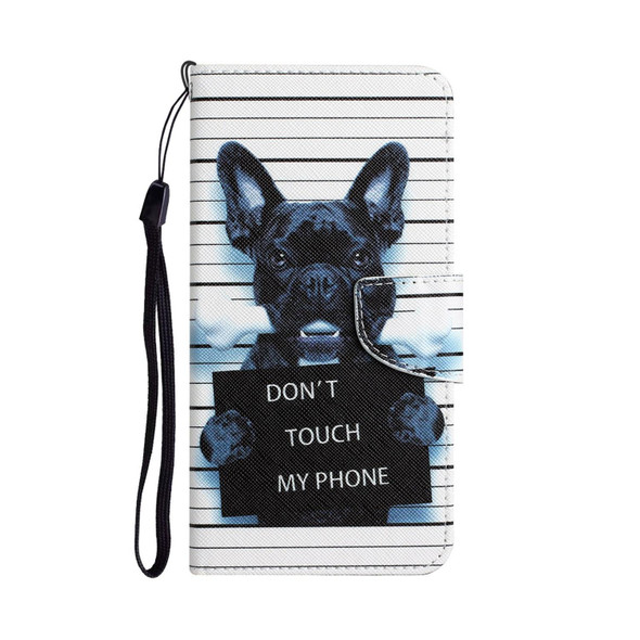 Samsung Galaxy A21s Colored Drawing Leather Phone Case(Black Dog)