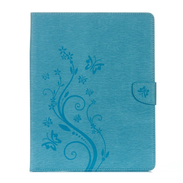 iPad 4 Pressed Flowers Butterfly Pattern Horizontal Flip PU Leather Case with Magnetic Buckle & Holder & Card Slots & Wallet(Blue)