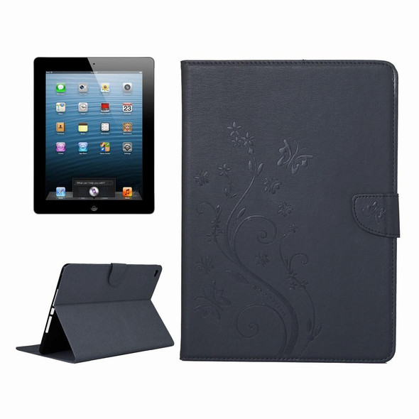 iPad Air Pressed Flowers Butterfly Pattern Horizontal Flip PU Leather Case with Magnetic Buckle & Holder & Card Slots & Wallet(Black)